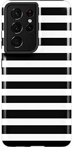Skinit Pro Phone Case Compatible with Samsung Galaxy S21 Ultra 5G Originally Designed White and Black Stripes Design