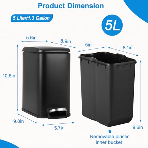 Caneca de Basura 1.3 galones Negra x2 con Pedal y Cubeta Interior miniatura 7