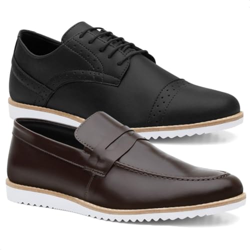Combo 2 Sapato Casual Oxford Sport Fino Masculino Mega Macio Marrom+Preto