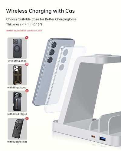 Image of Wireless Charger for Samsung: 5 in 1 Samsung Wireless Charging Station for Galaxy S26Ultra /S25 /S24, Charger Dock Stand for Galaxy Watch8 /7 /6 /5, Android Charging Station for All USB-C Buds, White