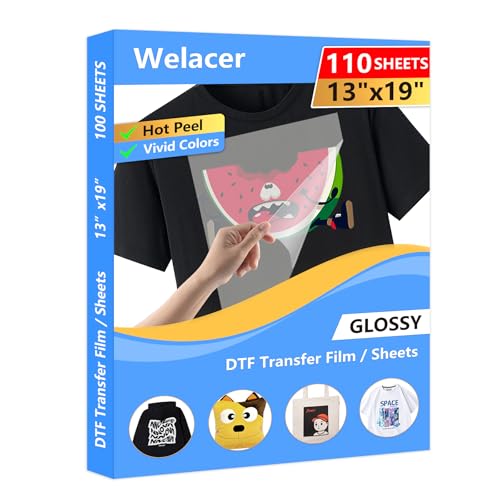 DTF Transfer Film 13x19 110 Sheets for Sublimation or DTF Inkjet Printers Single-Sided Matte PET Heat Transfer Paper Direct Printing on T-Shirt and All Color Fabrics