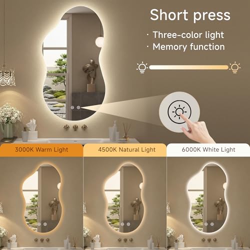 Image of Irregular Backlit Mirror with Lights 20 inchx36 inch Asymmetrical Cloud Mirror Led Bathroom Vanity Mirror for Wall Abstract (Horizontal /Vertical)
