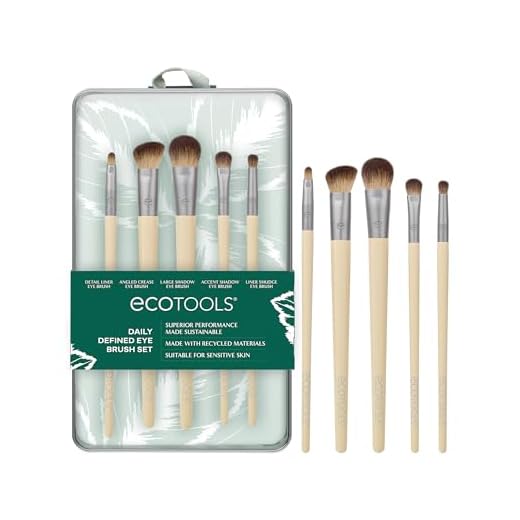 EcoTools Daily Defined Makeup Brushes for Eyes, With Beauty Cards and Storage Tray, Set of 5