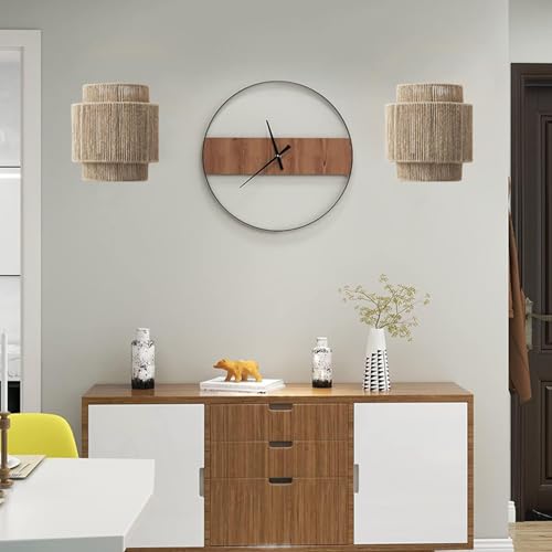 Image of Bofea-1 Light Boho Wall Light,Rattan Wall Sconce with Hand Woven Hemp Rope Shade,Plug in Wall Sconces,Boho Bedside Lamp,Farmhouse Rustic Wall Lamps Light Fixture for Living Room Bedroom Stairway