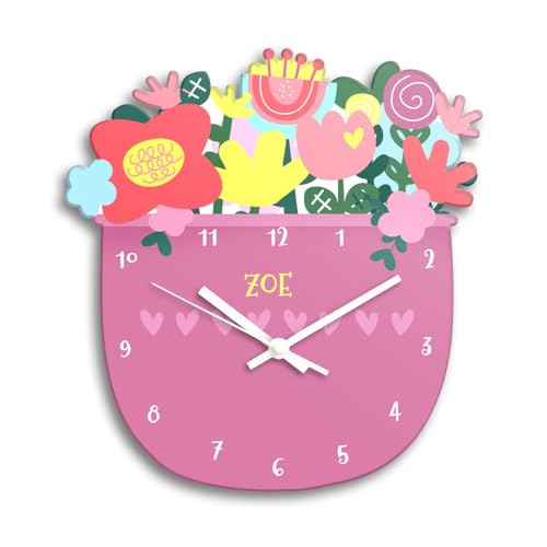 Image of Zooboo Personalized Analog Wall Clock, Custom Name Acrylic Silent Quartz Movement Wall Clock with Sleek Modern Design, Ideal for Birthdays or Return Gifts (Design - Flower Power), 30x30 cm, multicolor