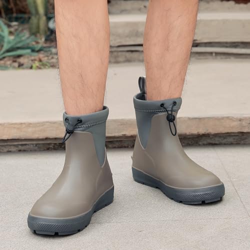 Pelbiuqik Gummistiefel Herren Wasserdicht Halbhoch kurz Reitstiefel Anti-Rutsch Gefüttert Gummischuhe Atmungsaktiv Stiefeletten Grundlegend Mode Regenschuhe mit verschnürbarer Nylonstulpe