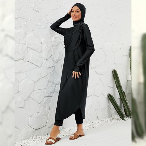 Muslim Swimsuits for Women Swimwear Long Sleeve Burkini Full Cover Swimsuit Hijab Rash Guard, 3pcs Set3