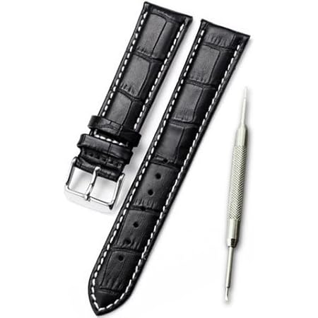 Amazon 白ステッチ 本革製 クロコダイル型押し 黒 18mm 時計ベルト 時計バンド ストラップ 交換 腕時計 バネ棒外しセット 時計バンド 腕時計 通販