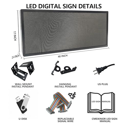 Image of P3 Full Color LED Scrolling Programmable Sign Brightness Adjustable, IP65 Outdoor Digital Message Board, WiFi + USB Control Led Message Signs for Restaurant to Display Text /Images /Video 40''x17''