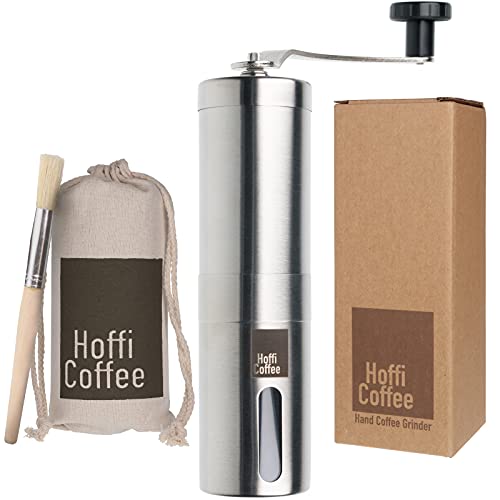 Hoffi Coffee Manual Coffee Grinder Stainless Steel Adjustable Ceramic Burr with Carry Bag and Cleaning Brush
