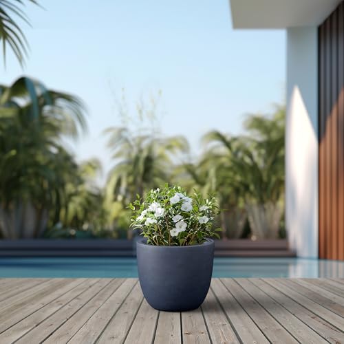 Image of Kante Charcoal Concrete Planter 14 inch Dia All-Weather Round Accent Pot