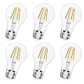 Qingmiao A19 E26 Base Dimmable Edison LED Bulb, 4W (40 Watt Equivalent) 3000K Soft Warm White, Vintage Clear Glass LED Filament Bulb for Home, Wall Sconce, Chandelier, 6 Pack (6W=60W 3000K Soft White)