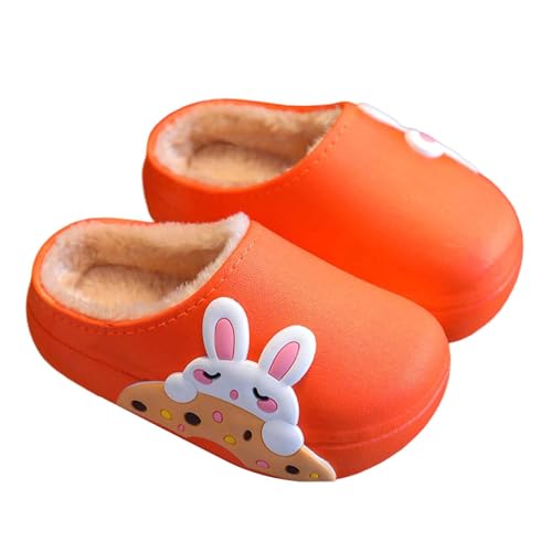 Generisch Zapatillas de estar por casa para niños, zapatillas de invierno, mullidas, para niños y niñas, antideslizantes, suelas suaves, zapatos forrados, zapatos de casa de invierno, naranja, 25 EU