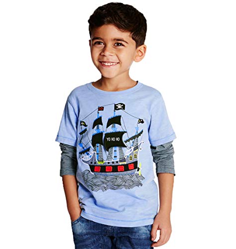 CRAZY GOTEND Little Boys Long Sleeve T-Shirt Kids Cotton Tops Toddler Pirate Ship Tees 18-24Months Blue
