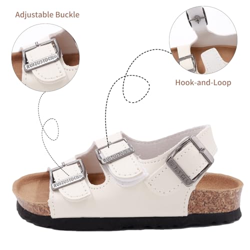 Image of Kid Sandals Boys Girls Comfort Cork Footbed Summer Slides Sandals Toddler Adjustable Buckle Slip-On Sandal Open Toes Casual Flat for Little Kid /Big Kid