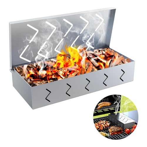 Räucherbox, Räucherkasten Grill BBQ Smokerbox aus Edelstahl zum Grillen, BBQ Räucherbox Gasgrill Smoker Box für Gasgrills, Robustes Grillzubehör zum Räuchern von Chips,...