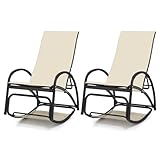 Giantex 2-in-1 Outdoor Rocking Chairs of 2, Convertible Lounge Chair with 4-Position Adjustable Backrest, Curved Armrests, Lightweight Aluminum Frame, Patio Lounger Rocker for Porch, Poolside, Beige