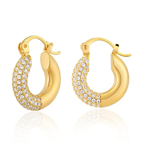 Boucles d'oreilles créoles en or 14k et oxydes de zirconium pour femme