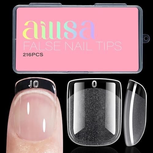 AILLSA Extra Short Square Nail Tips Full Cover Half Matte Nail Tips Clear Gelly Pre-Shaped Nails Tip Press On False Tip Extension for Home DIY Manicure Salon 216PCS 12 Sizes
