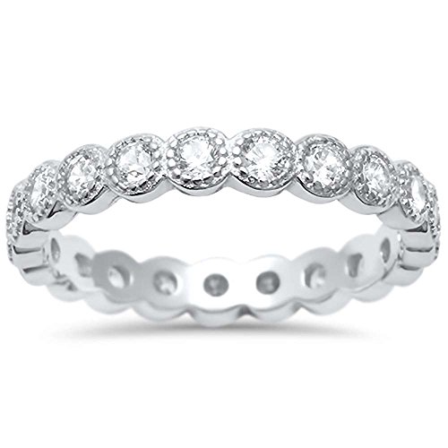 Oxford Diamond Co Sterling Silver Antique Style Bezel Set Eternity Stackable Ring Sizes 7