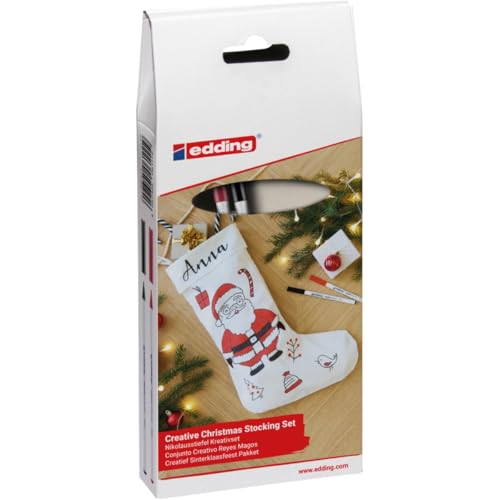 Edding 4600 Textilmarker-Set, Schwarz und Rot, Filzstifte zum Dekorieren von Kleidung, ideal zum Zeichnen von Weihnachtsmannmotiven