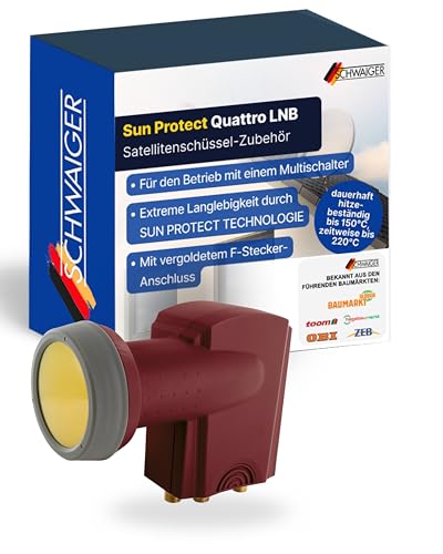 SCHWAIGER Quattro LNB digital Sun Protect I Low Noise Blockconverter für 4 Teilnehmer mit Multischalter I extrem wetterfest & geeignet für Multifeedanlagen I für störungsfreien SAT-Empfang I rot