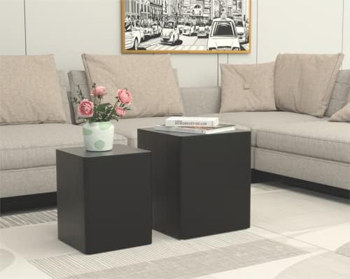 KEVINSPACE Coffee Table Nesting Set of 2 for Living Room, Small End Table Modern Side Table, No Assembling Simple Nightstand Bedroom Office Studio Balcony 18.25'' Heightened New Version Black