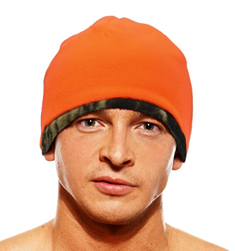 KC Caps Men's Blaze Orange Camo Beanie Hunting Cap Reversible Fleece Outdoor Safety Hat