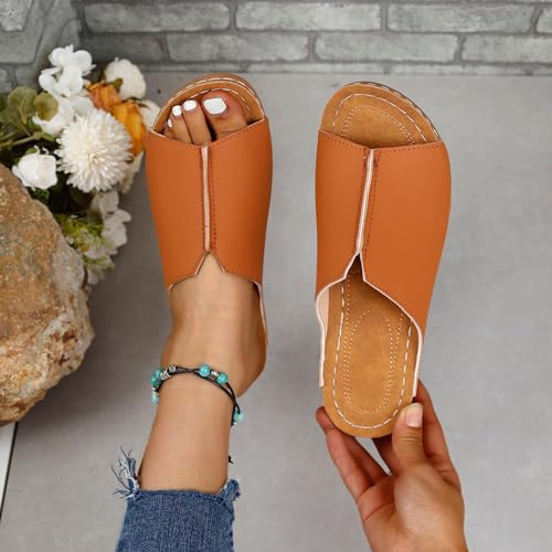 Womens Sandals Stretch Lightweight Arch Support Orthopedic Diabetic Wide Width Leather Platform Wedge Flat Slip on Summer Walking Sandals Dressy Comfortable Slides Heels Flip Flops for Women4