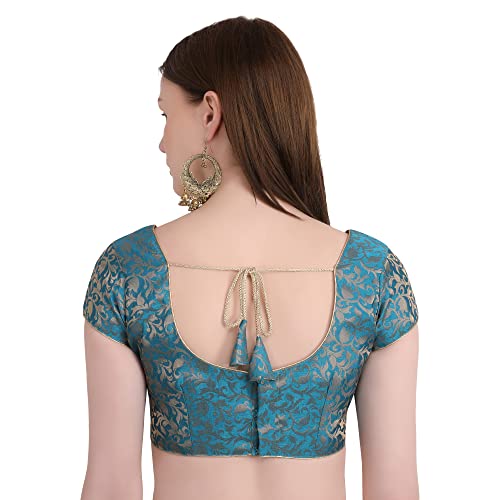 Image of Women's Short Sleeve Brocade (Chanderi) Readymade Stitched Saree Blouse Ready to Wear Half Sleeves Ladies Blouse