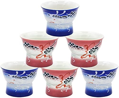 EIGXIANHAI Drinking Glasses Set of 6 Short Japanese Tea Cup Ceramics Sake Cups Set for Party Restaurants