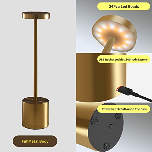 Leroxo Portable Led Table Lamp, Cordless Metal Desk Lamp,3 Color Touch Control Rechargeable Lamp,3-Levels Brightness Room Decor Desk Lamp,Bedside Lamp,Dining Room Lamp (Gold) #TOP4