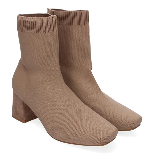 shoes&blues.es 87004 Botin de Tacon para Mujer, Comodos, con Material Elastico y Ajustable. Kaki Talla 39