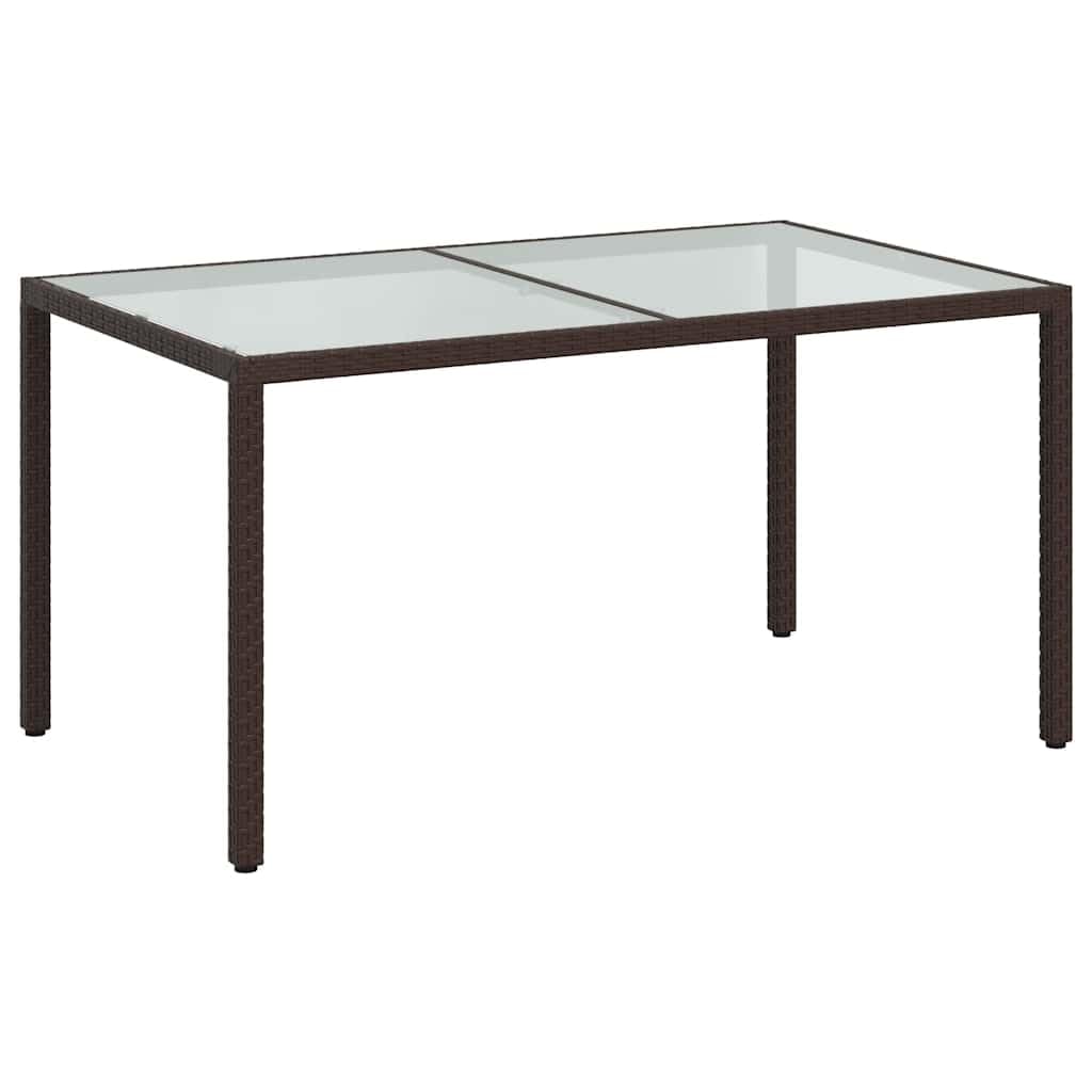 vidaXL Garden Table Outdoor Patio Terrance Backyard Furniture Dining Dinner Table Desk Stable Tempered Glass and Poly Rattan Brown