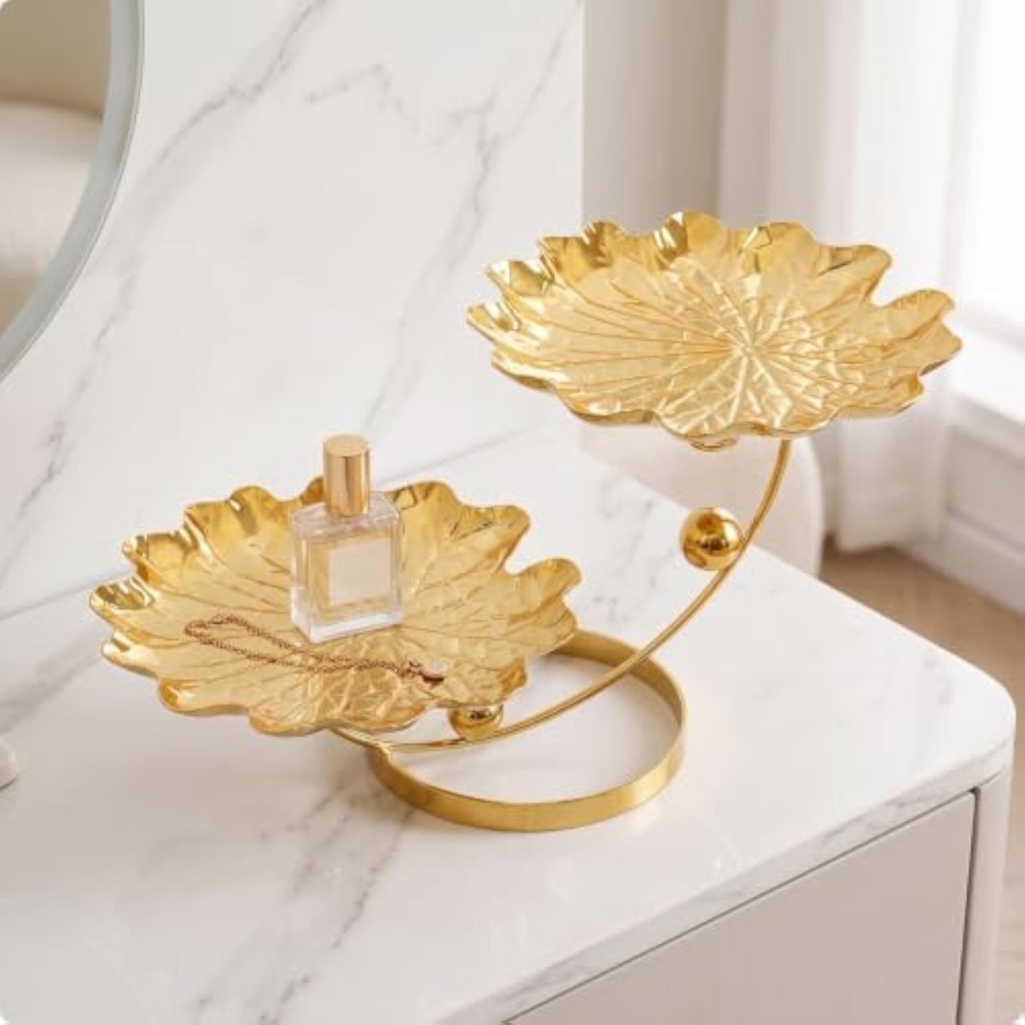 Gilded Foliage Tray with Stand, Double Layer