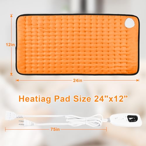 Image of Deepsoon Heating Pad,Electric Heating Pads for Back,Neck,Moist Heating Pad for Abdomen Shoulder Knee Legs,Dry /Moist Heat&Auto Shut Off,Mother's Day Birthday for Men and Women,Orange Black,24x12 Inch