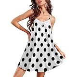 Emoming Black White Polka Dot Nightgowns for Women Night Gowns Lace Chemise Cute Sleepwear Cami Nightie 2XL