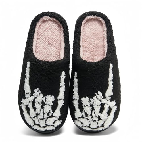 Halloween Slippers for Women Retro Soft Cozy Comfy Plush Lightweight Slip-on Indoor Outdoor Anti-Skid Sole Christmas House Shoes2