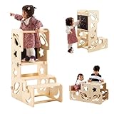 Toddler Tower, Toddler Stool for Kitchen, Kids Learning Wooden Tower, Foldable Weaning Table with Kids Step Stool, Montessori Standing Tower for Bathroom and Kitchen Counter