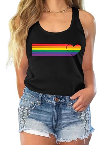 Image of Ithalt Pride Tank Top for Women LGBT Rainbow Flag Shirt Love Heart Graphic Tee Lesbian Gay Pride Sleeveless Vest