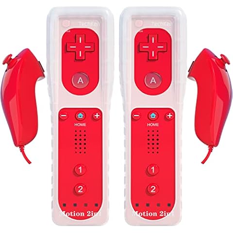 2 Sets Remote Controller for Wii, TechKen Replacement Remote Built-in Motion Sensor Plus Controller and Nunchuck(Red 2pcs) Cover