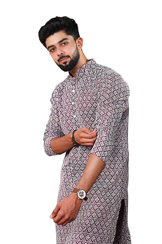 Image of ALMORA Men's Embroidered with Thread Work and Cotton Blend Only Slim Fit Kurta for Men