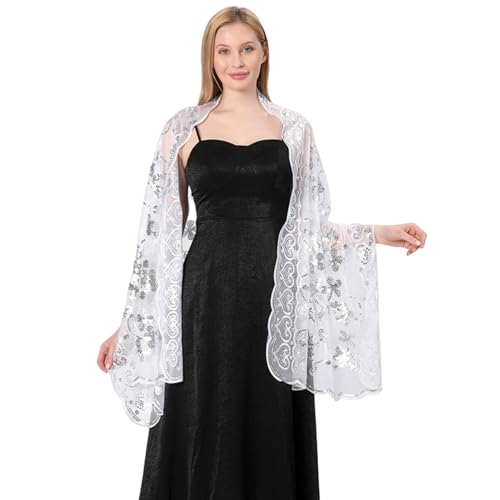 ZGMYC Sequin Floral Shawls and Wraps for Evening Dresses, Sheer Mesh Sparkly Wedding Bridal Scarf Party Formal Shawls2