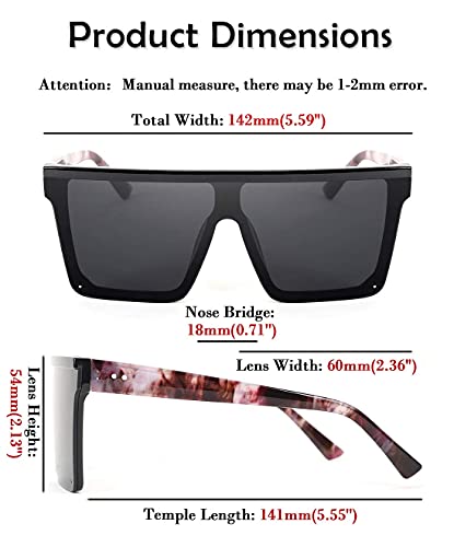 Image of FEISEDY Fashion Siamese Lens Sunglasses Women Men Succinct Square Style UV400 B2470 (Black & Marbling, 60)