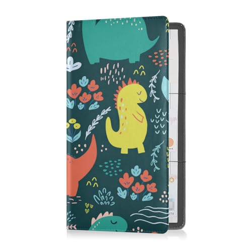 Titolare di assicurazione e registrazione da da auto pelle premium uomo donna organizer per guidatore proprietari di da da auto rimorchio moto barca carino disegnato a mano dinosauri scuro Multi 1