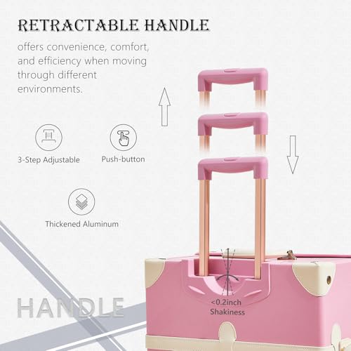 Image of UNIWALKER Vintage Luggage Set of 3, Retro Spinner Trunk with Combo Lock for Women, Cute Designer Travel Suitcase Set with Train Case, 26 inch+20 inch+12 inch, Rose Pink