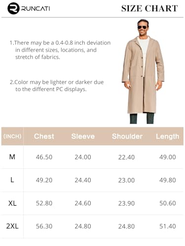 Runcati Mens Trench Coat Casual Single Breasted Long Jacket Lightweight Cotton Overcoat thumb #5