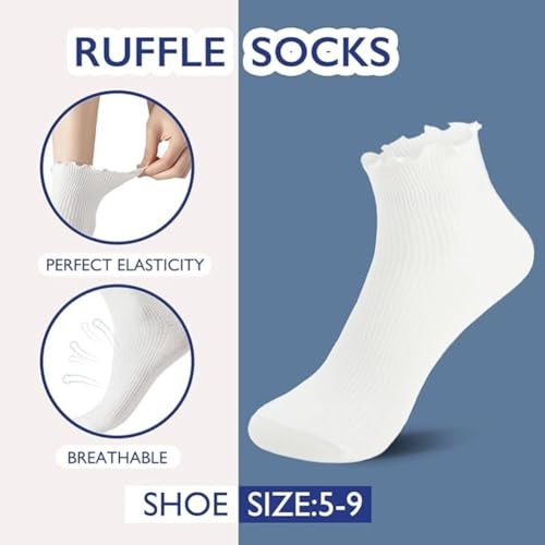 3 Pairs Ruffle Socks for Girls, Casual Cute Turn-Cuff Socks, Soft Breathable Knit Cotton Ruffle Ankle Socks3