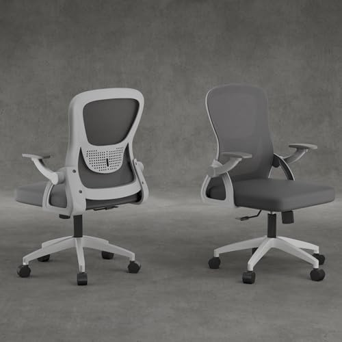 Image of Spark Ergonomic Mid Back Office Chair with 3D Adjustable Armrest, Lumbar Support, Revolving Mesh Chair - Home & Office | 3 Years Warranty (White-Grey)