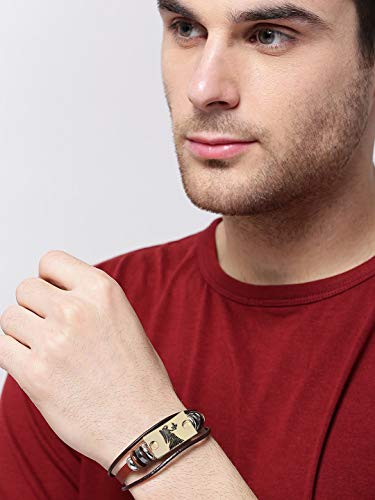 Image of Young & Forever Zodiac Sign Multi-Strand Genuine Leather Bracelet for Men & Boys - Adjustable Tribal Wristband with Antique Metal Charm